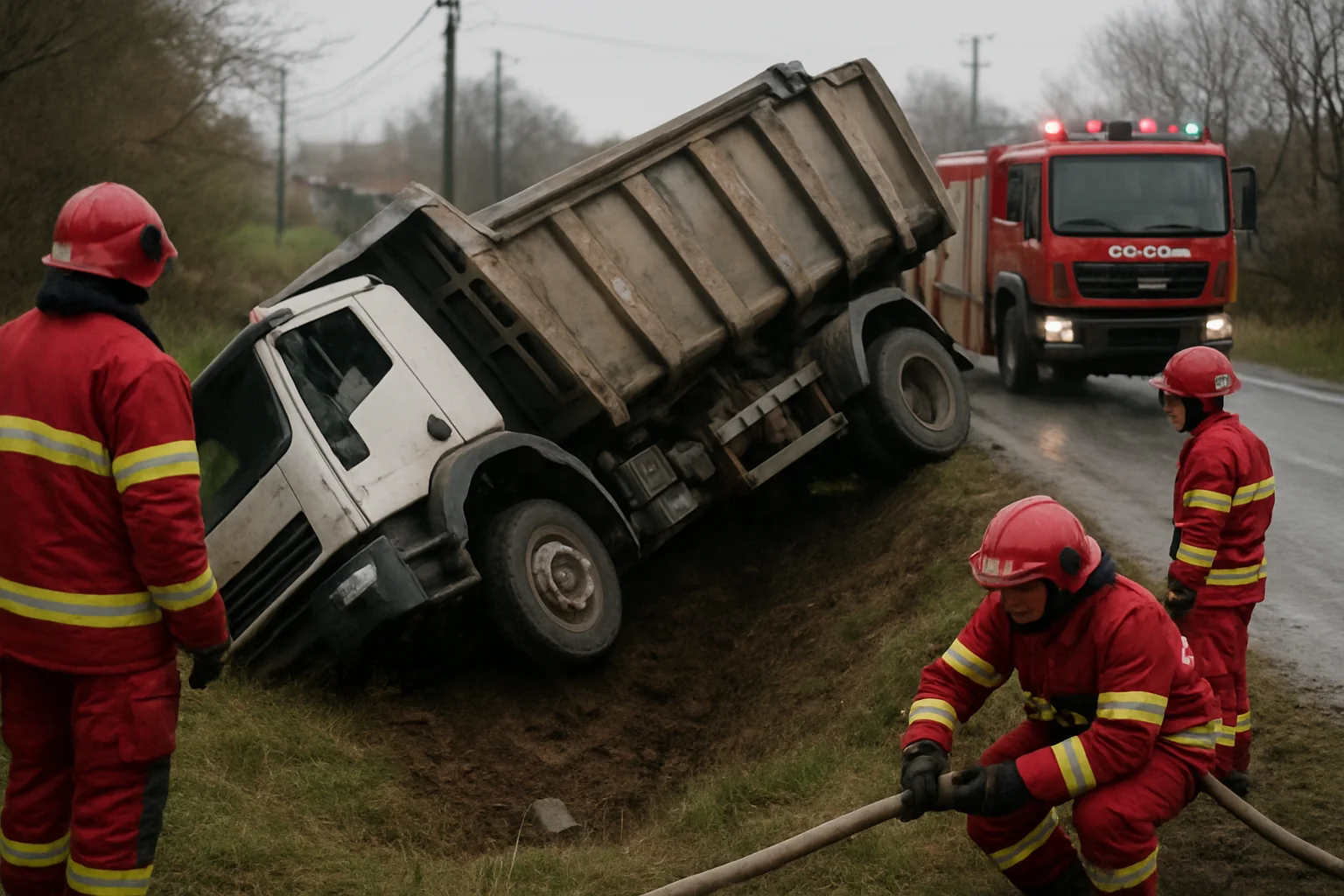 Intervenție rapidă la Nădășelu: Autobasculantă răsturnată, fără victime