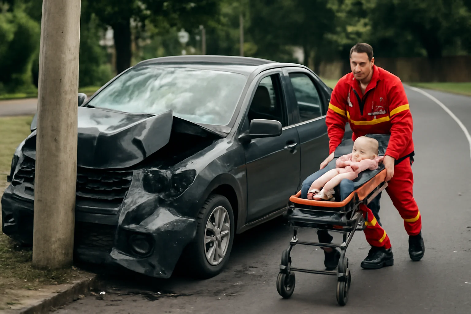  Mașină Intră Într-un Stâlp; Femeie și Copil, Transportați Urgent la Spital