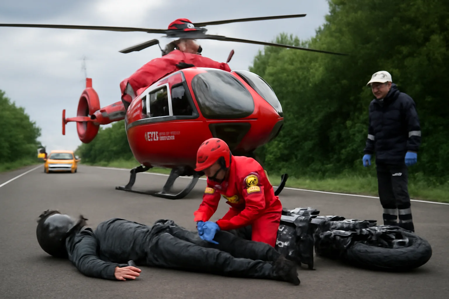 Motociclist rănit grav, intervenție rapidă a elicopterului SMURD