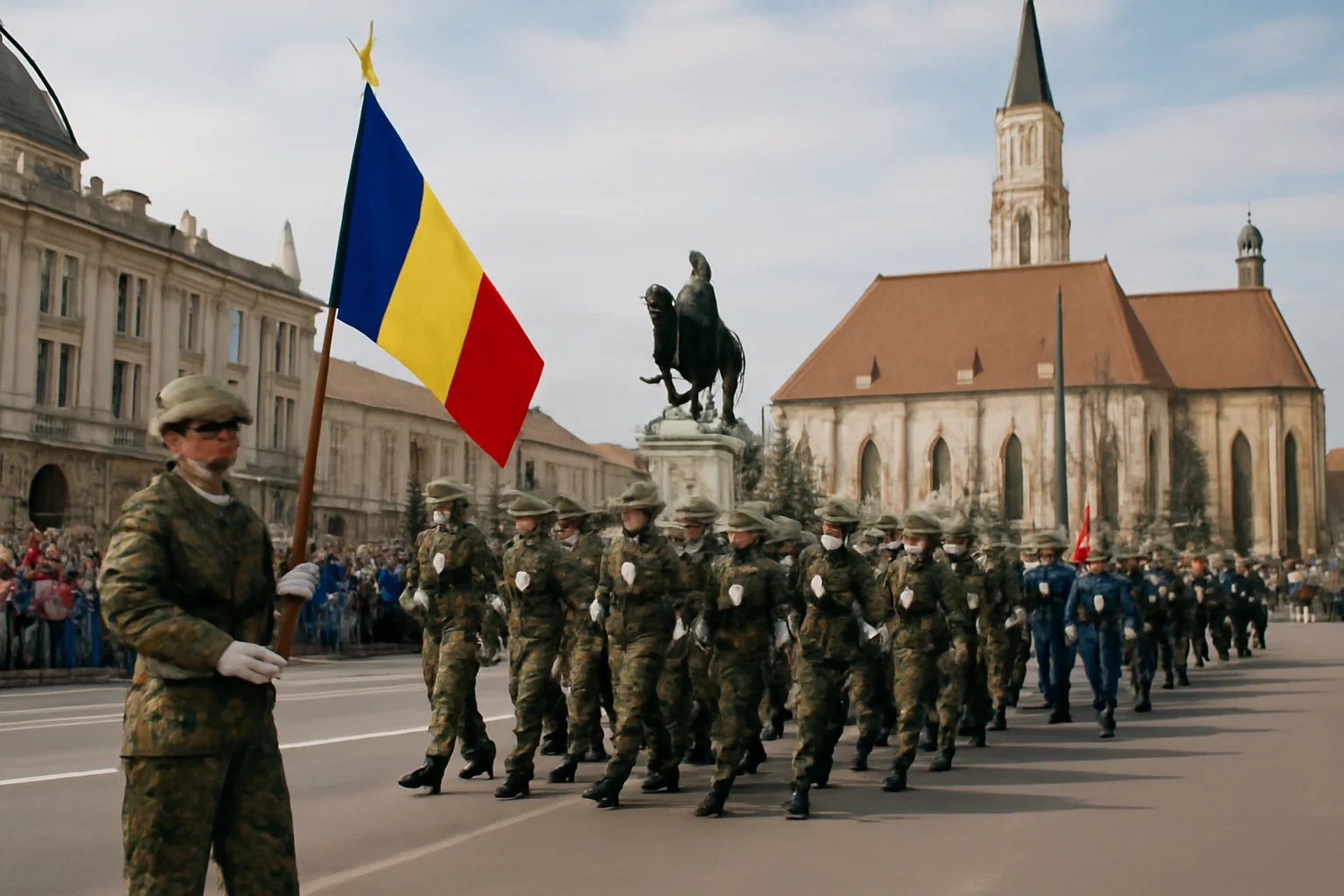 Parada militară de Ziua Armatei României în Piața Avram Iancu, Cluj-Napoca.