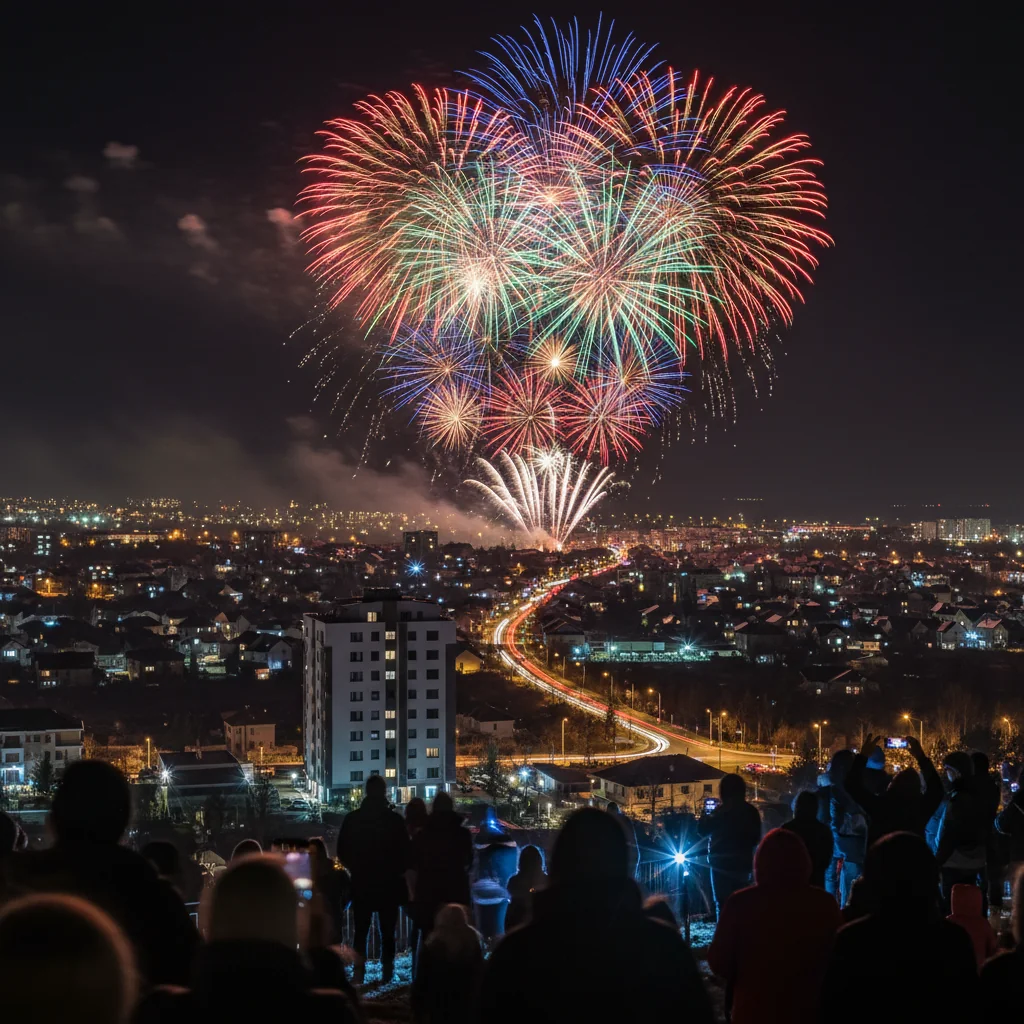Spectacol de artificii la trecerea dintre ani în Florești, lângă Cluj-Napoca