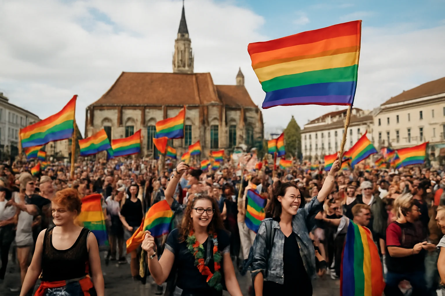 Paradă pentru egalitate și drepturi LGBTQ+ în Piața Unirii din Cluj-Napoca