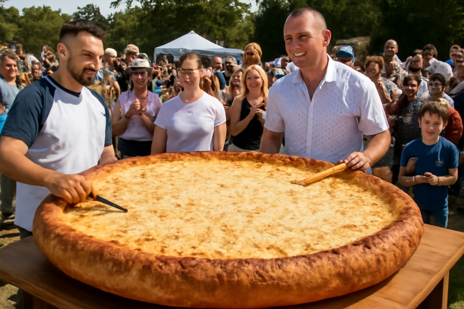 Record la Ceanu Mare - Cel mai impresionant palaneț cu brânză, de 1,32 metri, face istorie la Festivalul Tradițional de Palaneț!