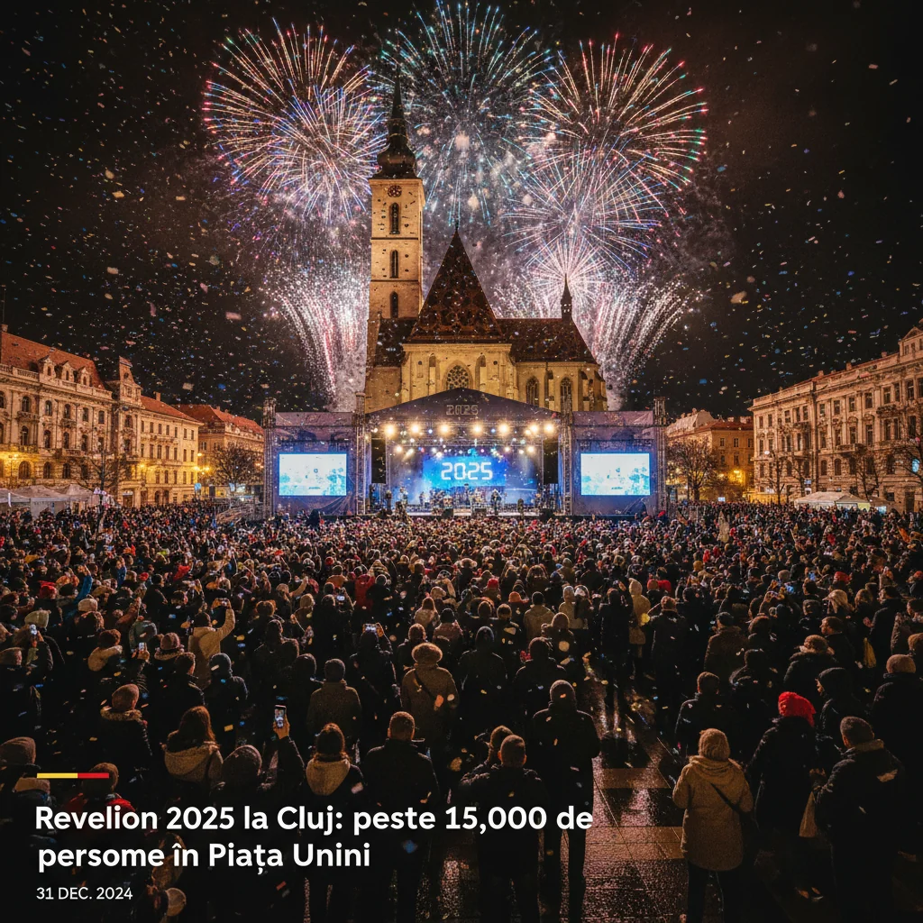 Revelion 2025 la Cluj-Napoca: peste 15.000 de oameni au întâmpinat noul an în Piața Unirii