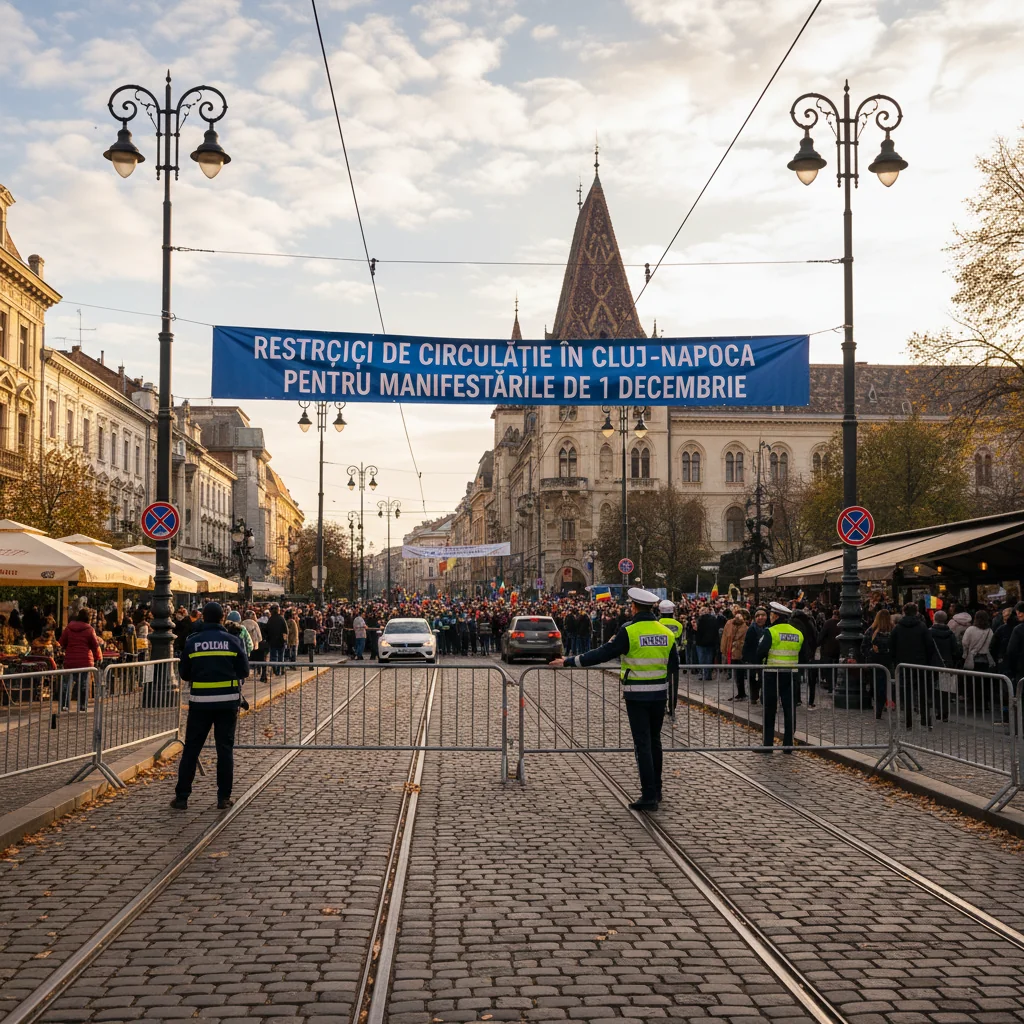 Trafic restricționat în Cluj-Napoca în jurul Pieței Unirii și Pieței Mihai Viteazul pentru manifestările de 1 Decembrie