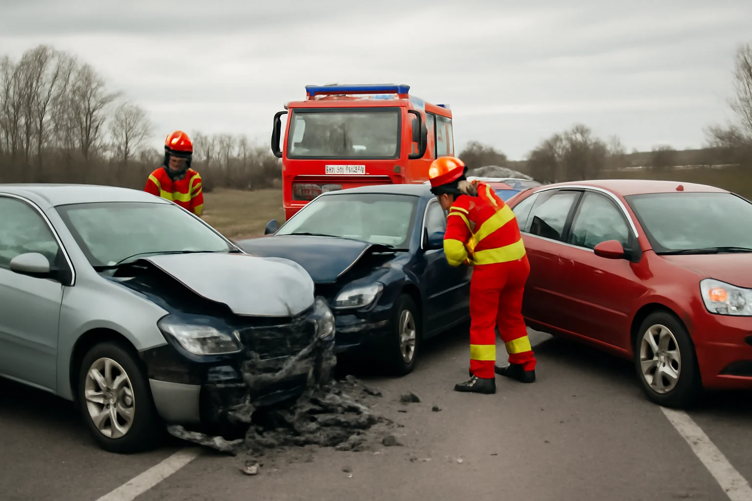 Trei mașini implicate, pompierii intervin rapid fără victime transportate la spital