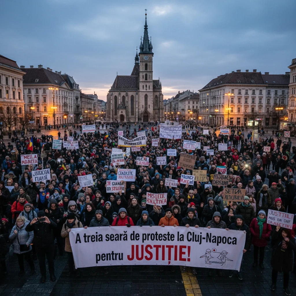 A treia zi consecutivă de proteste pentru JUSTIȚIE la Cluj-Napoca