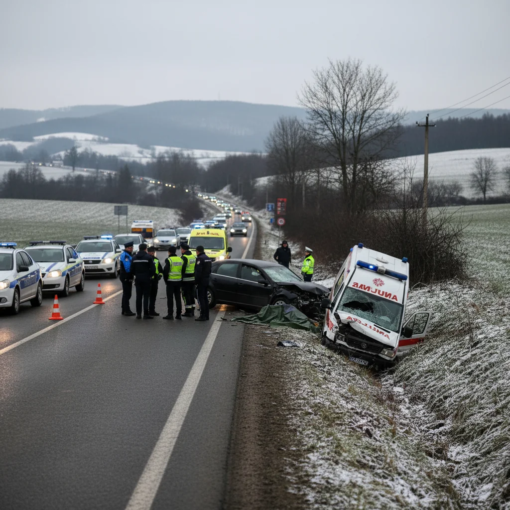 Accident rutier cu ambulanță pe DN1, între Huedin și Șaula: o femeie a murit, șase persoane rănite. Caz preluat la Cluj-Napoca