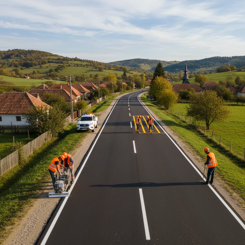 Au fost aplicate noi marcaje rutiere pe aproape 300 km de drumuri județene din Cluj