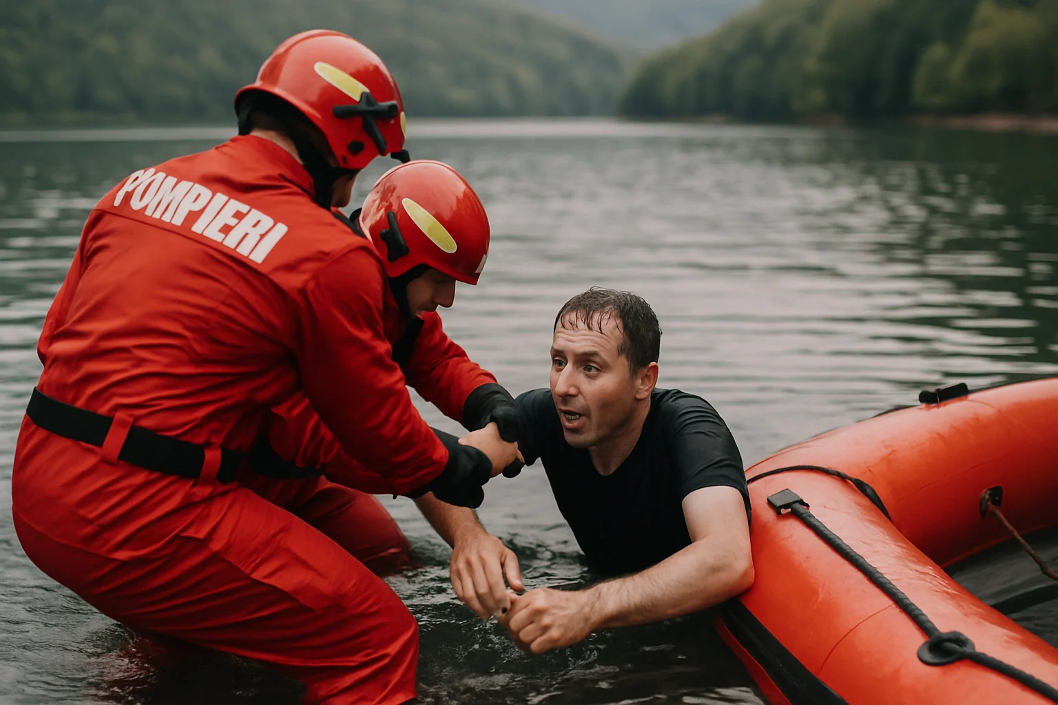 Bărbat căzut în lac salvat în ultima clipă