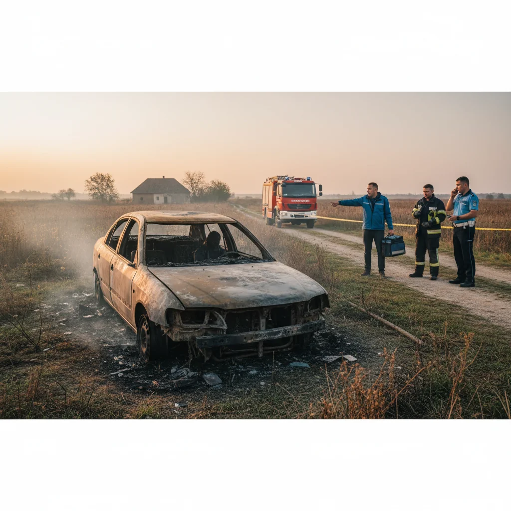 bărbat de 40 de ani găsit carbonizat în mașina sa, alertă dată de un curier