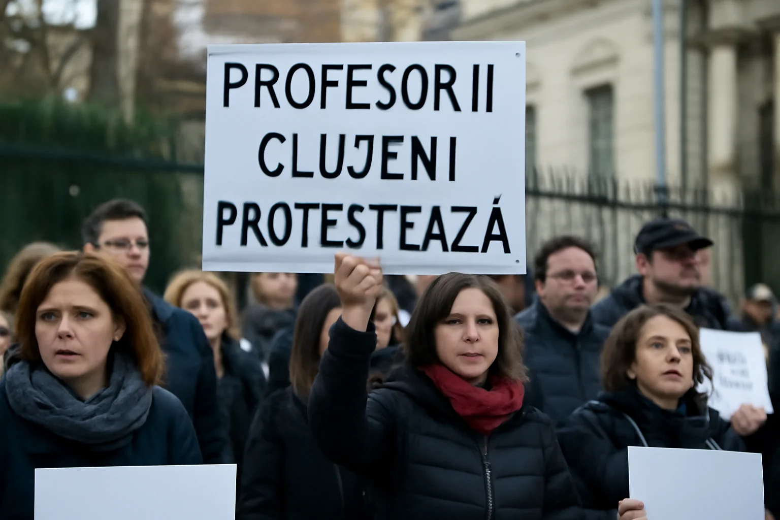 Cadre didactice din Cluj-Napoca își exprimă nemulțumirile prin protest la Cotroceni