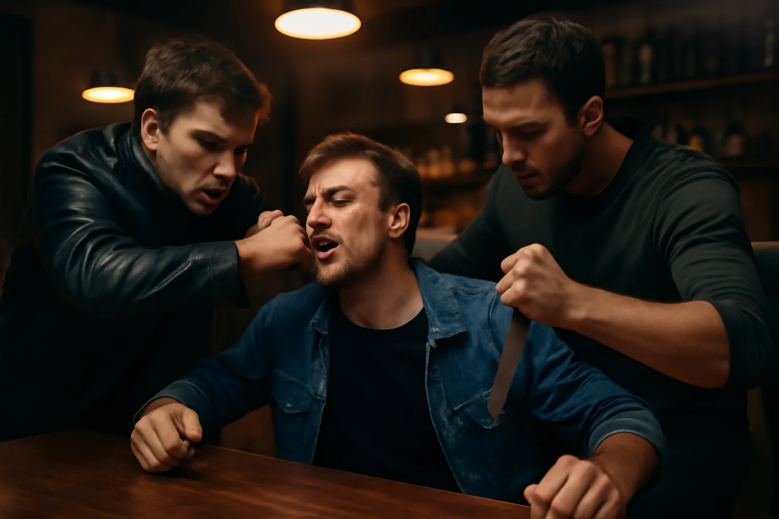 Doi tineri atacați cu pumnii și cuțitul într-un local.