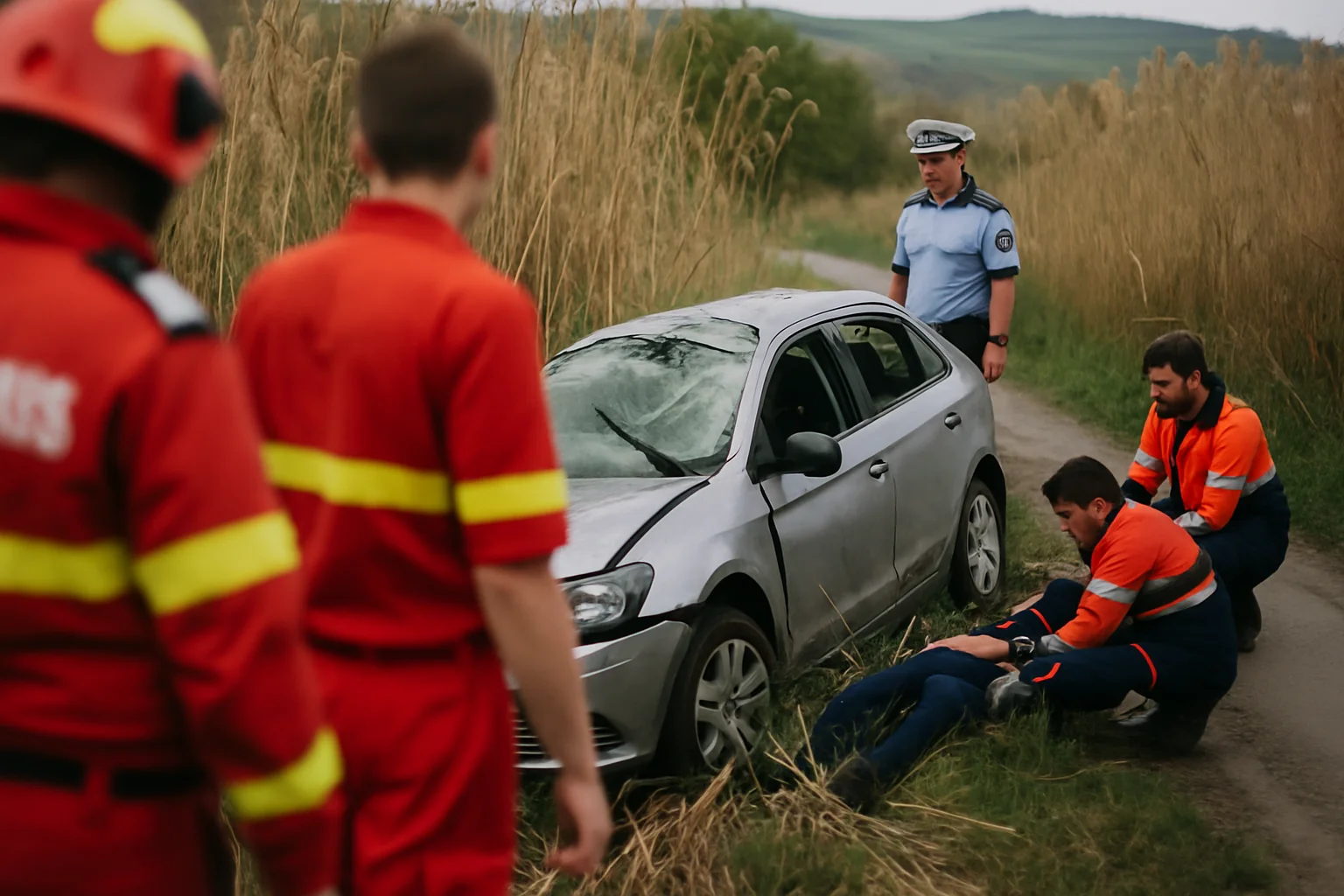 Doi tineri răniți și transportați de urgență după ce mașina a ajuns în stufăriș