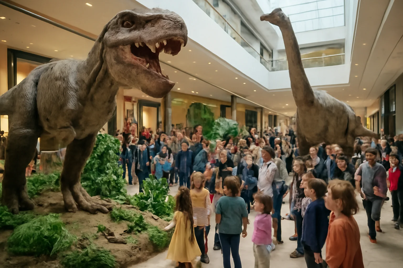 Expoziție cu dinozauri uriași și marș al educației alternative la Iulius Mall Cluj.