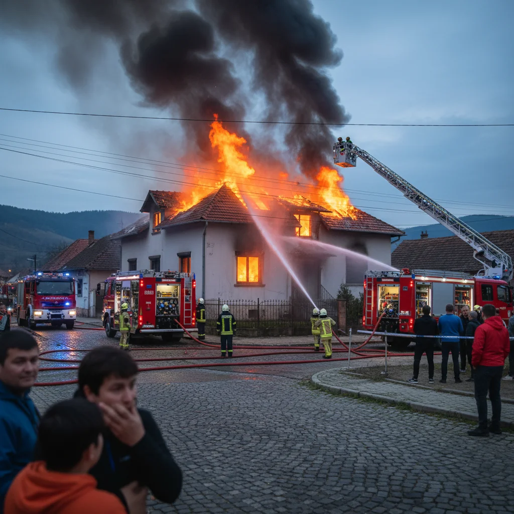 Incendiu la o casă din Huedin, intervenție a pompierilor ISU Cluj anunțată la Cluj-Napoca