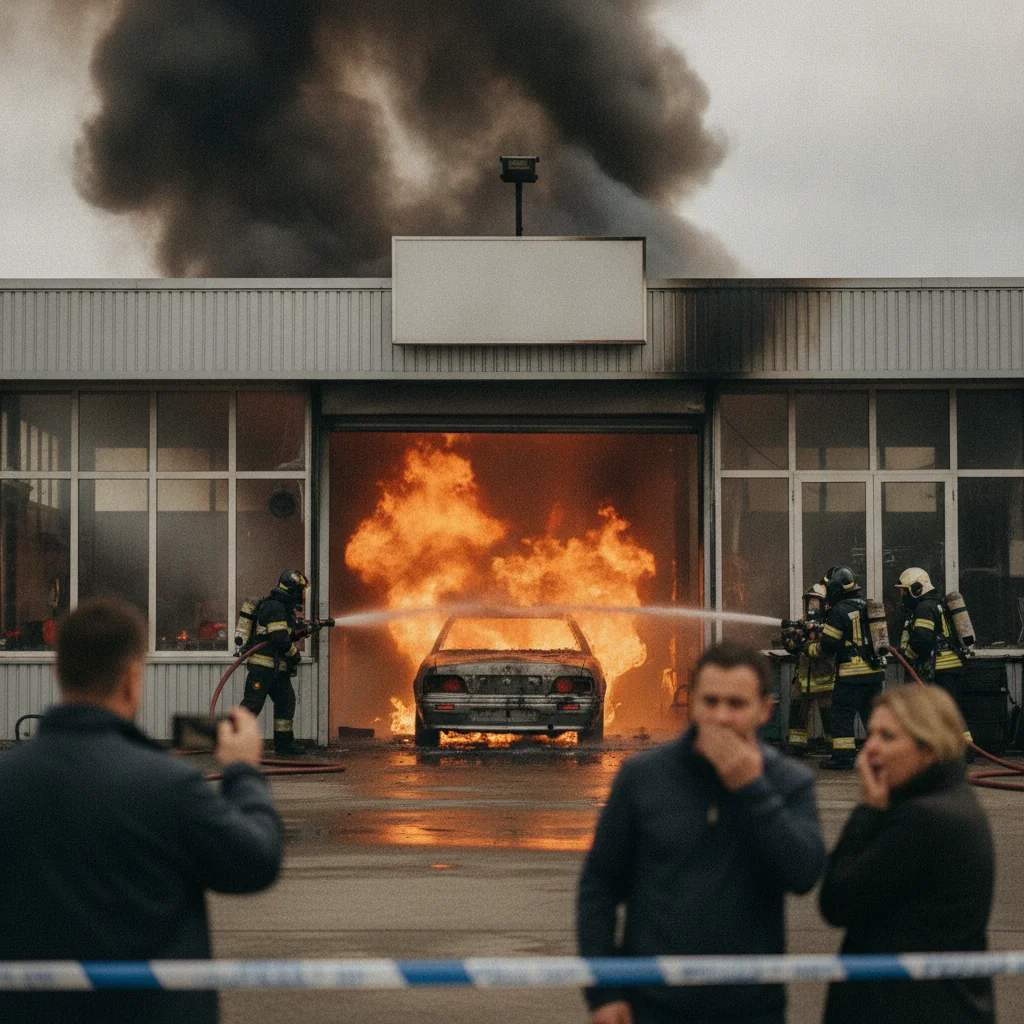 Incendiu la un service auto din Cluj-Napoca: O mașină a ars