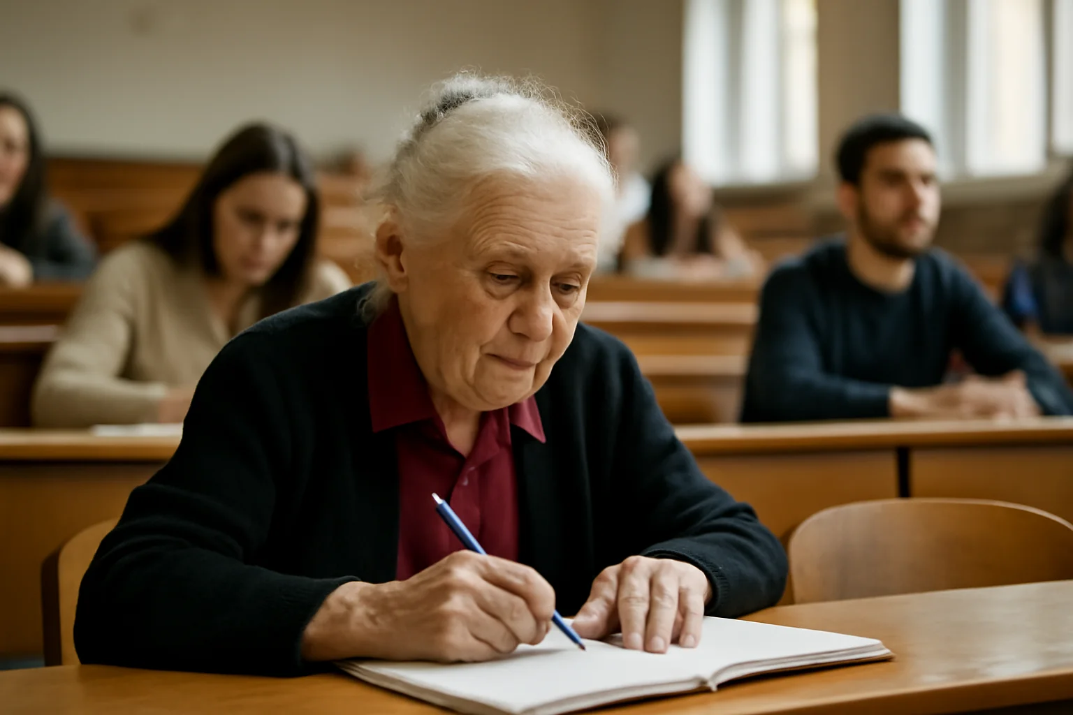 La 90 de ani, o studentă din Cluj-Napoca urcă zilnic 65 de trepte pentru a ajunge la cursuri