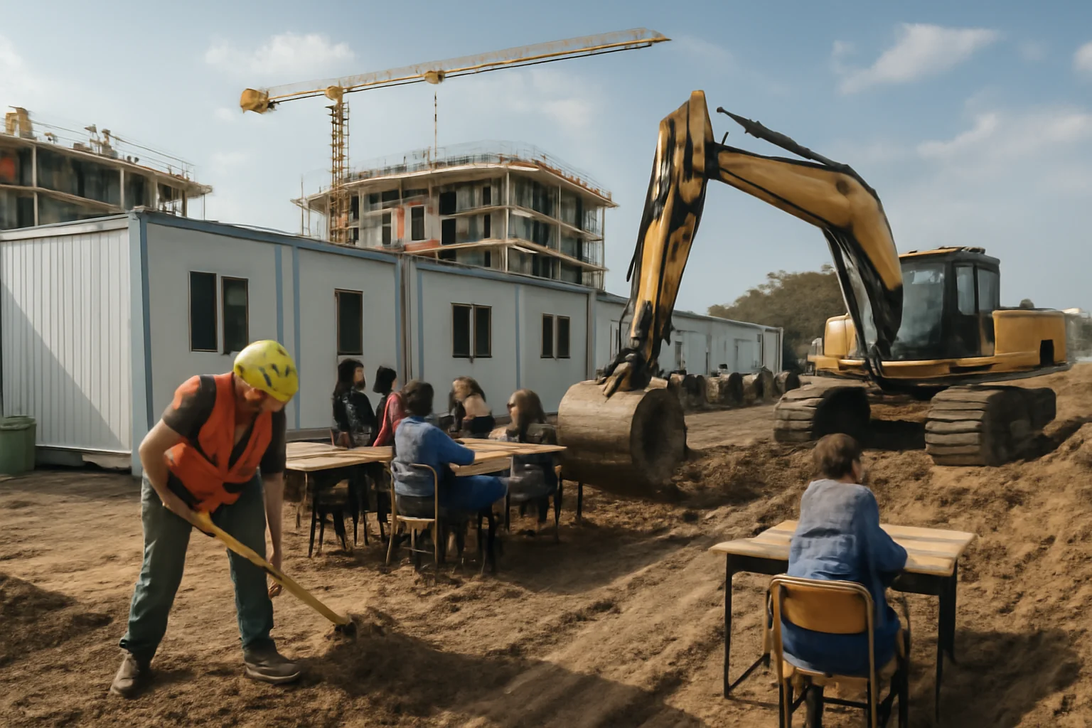 lucrări în derulare, ore în două schimburi și cursuri în containere din cauza aglomerației