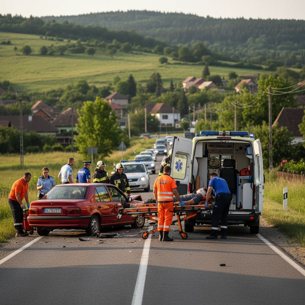 Mașină răsturnată în afara drumului la Izvorul Crișului, doi răniți transportați la spitalul din Cluj-Napoca