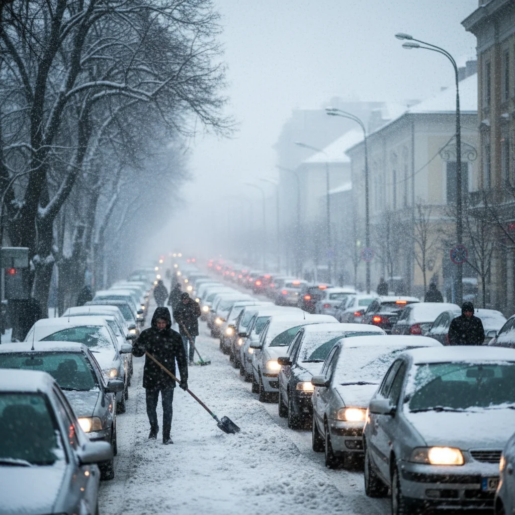 Ninsoare abundentă în Cluj-Napoca pe 8 ianuarie 2026: trafic rutier parțial blocat