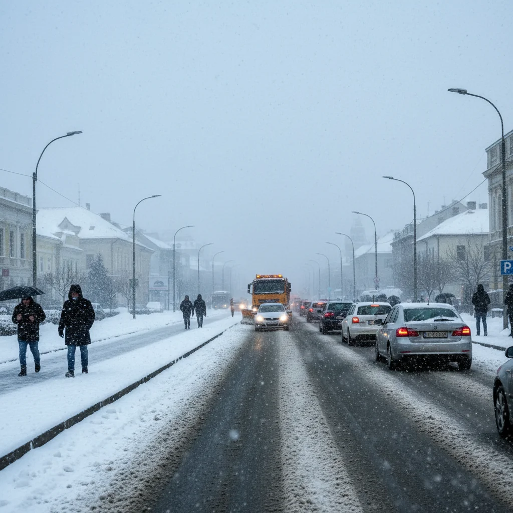 Ninsoare abundentă la Cluj-Napoca pe 7–8 ianuarie: trafic îngreunat, dar drumurile rămân deschise