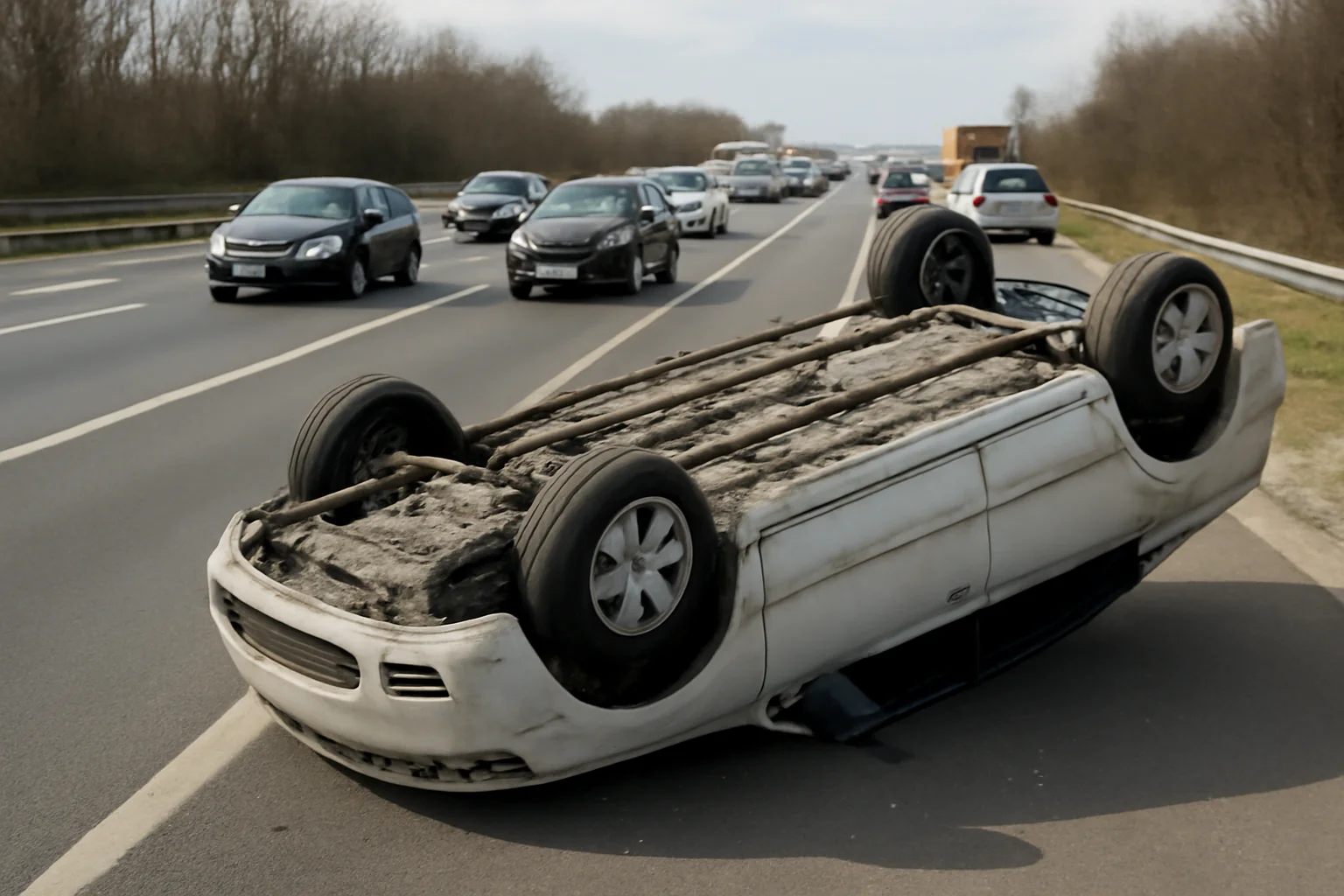 O mașină s-a răsturnat, traficul fiind îngreunat în zonă