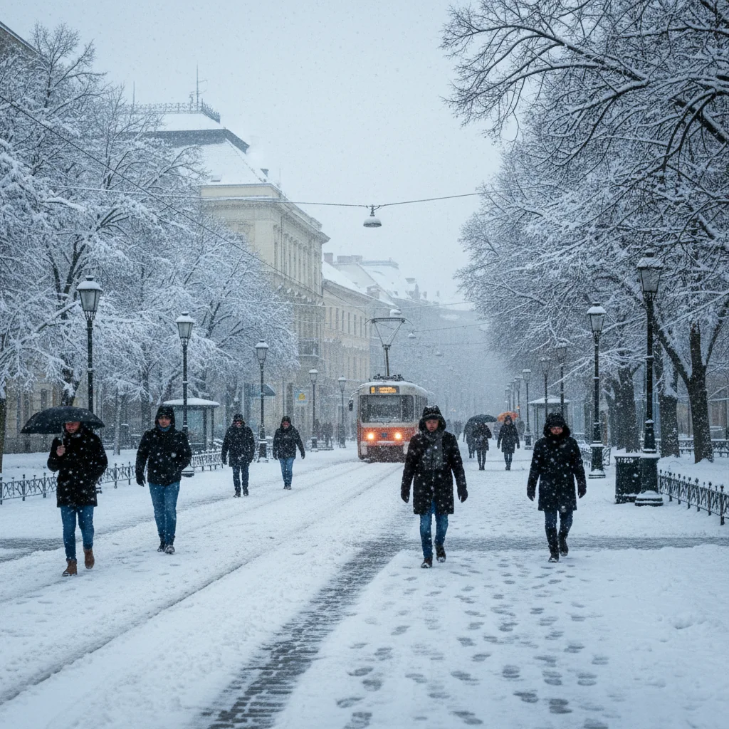 Prima ninsoare consistentă a iernii la Cluj-Napoca a sosit abia în ianuarie