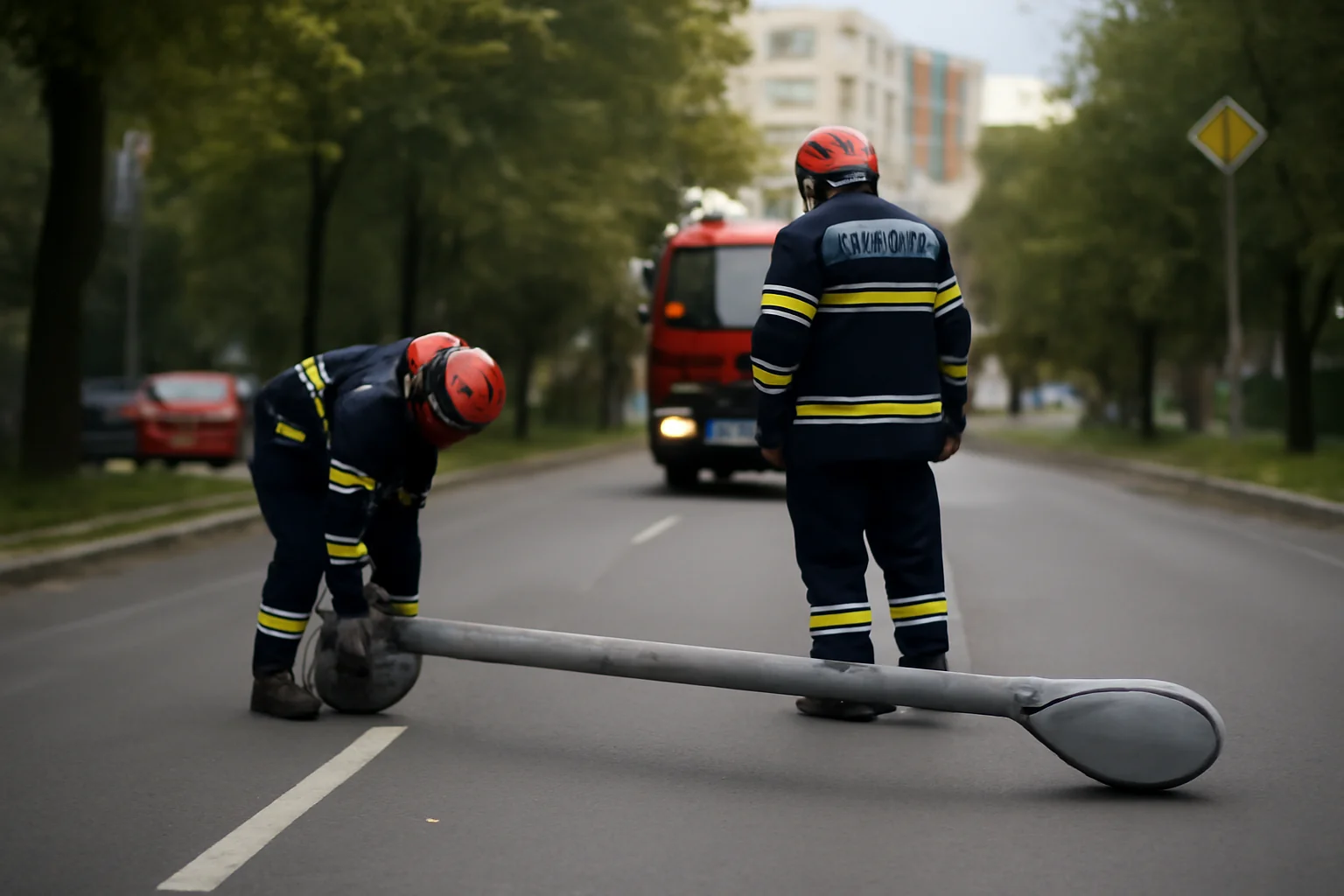 Stâlp de iluminat căzut pe carosabil în Cluj-Napoca, în cartierul Mănăștur, fără victime