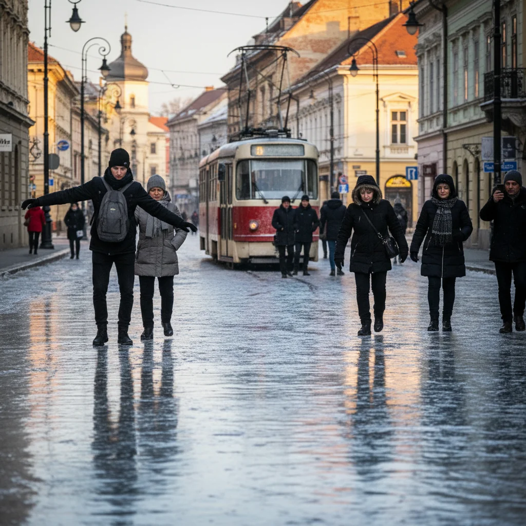 Străzi din Cluj-Napoca, acoperite de gheață: locuitorii reclamă condiții de „patinoar”
