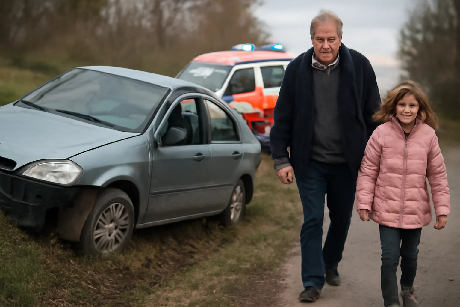 Un bărbat și o copilă transportați de urgență la spital după ce autoturismul a ieșit de pe șosea