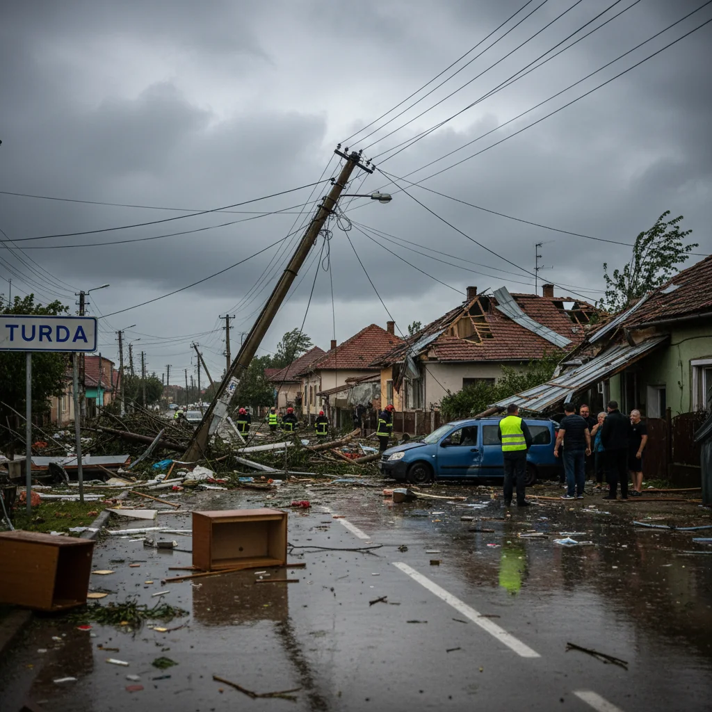 Vijelie de primăvară în județul Cluj: acoperișuri avariate și stâlp doborât la Turda