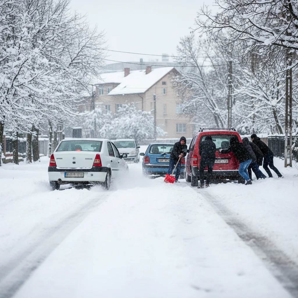 Zăpada provoacă dificultăți pe mai multe drumuri secundare din Cluj-Napoca